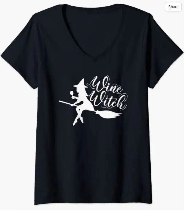 Halloween Wine Witch V-Neck T-Shirt